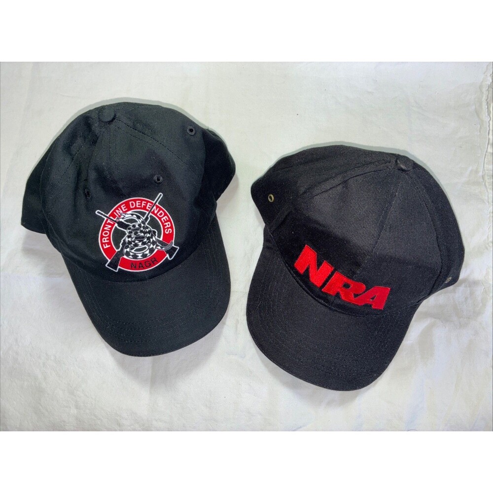 NRA & NAGR Adjustable Ball Cap Hat Fight Defenders Black Red USA Patriotic Lot/2